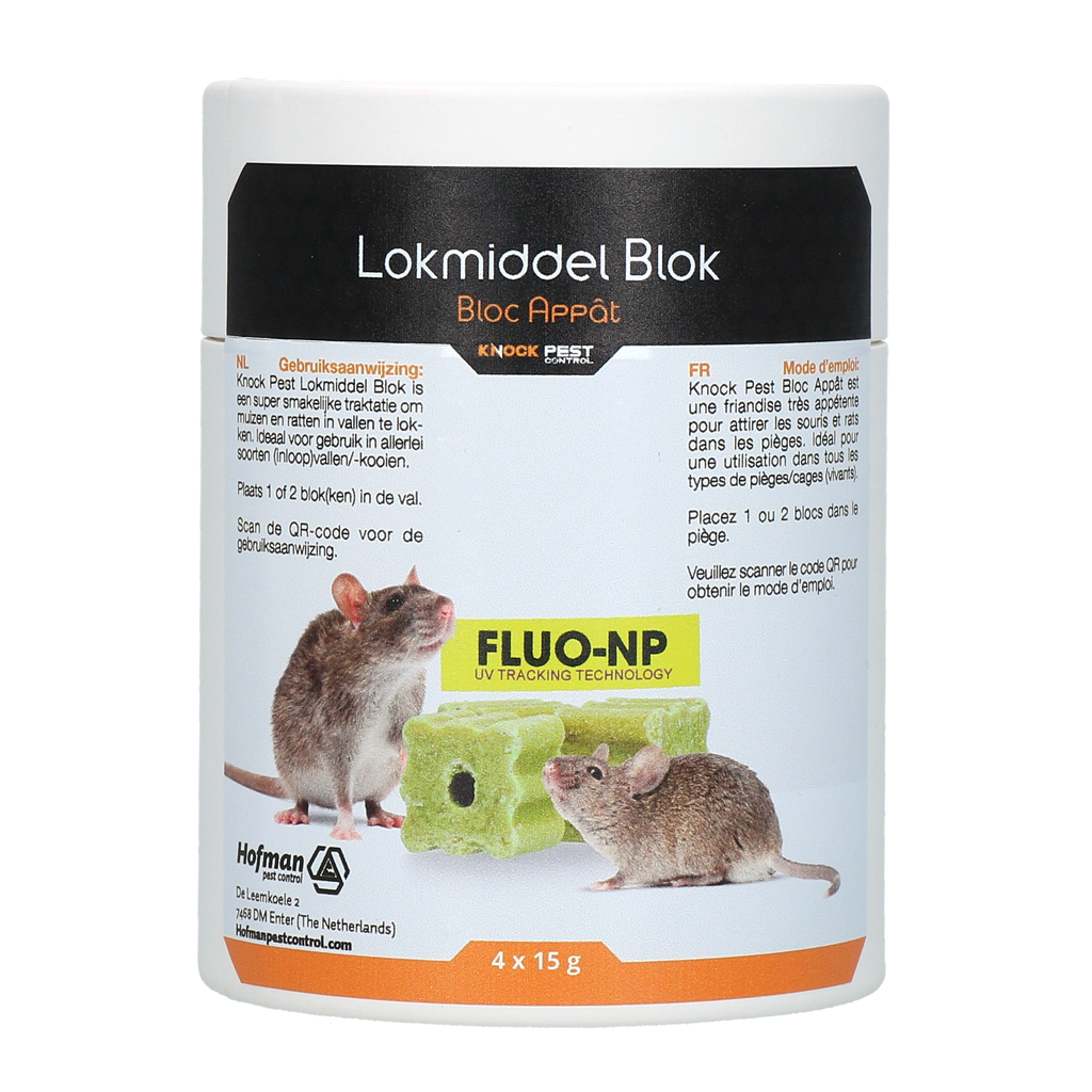 Knock Pest Traktatie Block voor muis&rat Fluo-NP 4 x 15 g
