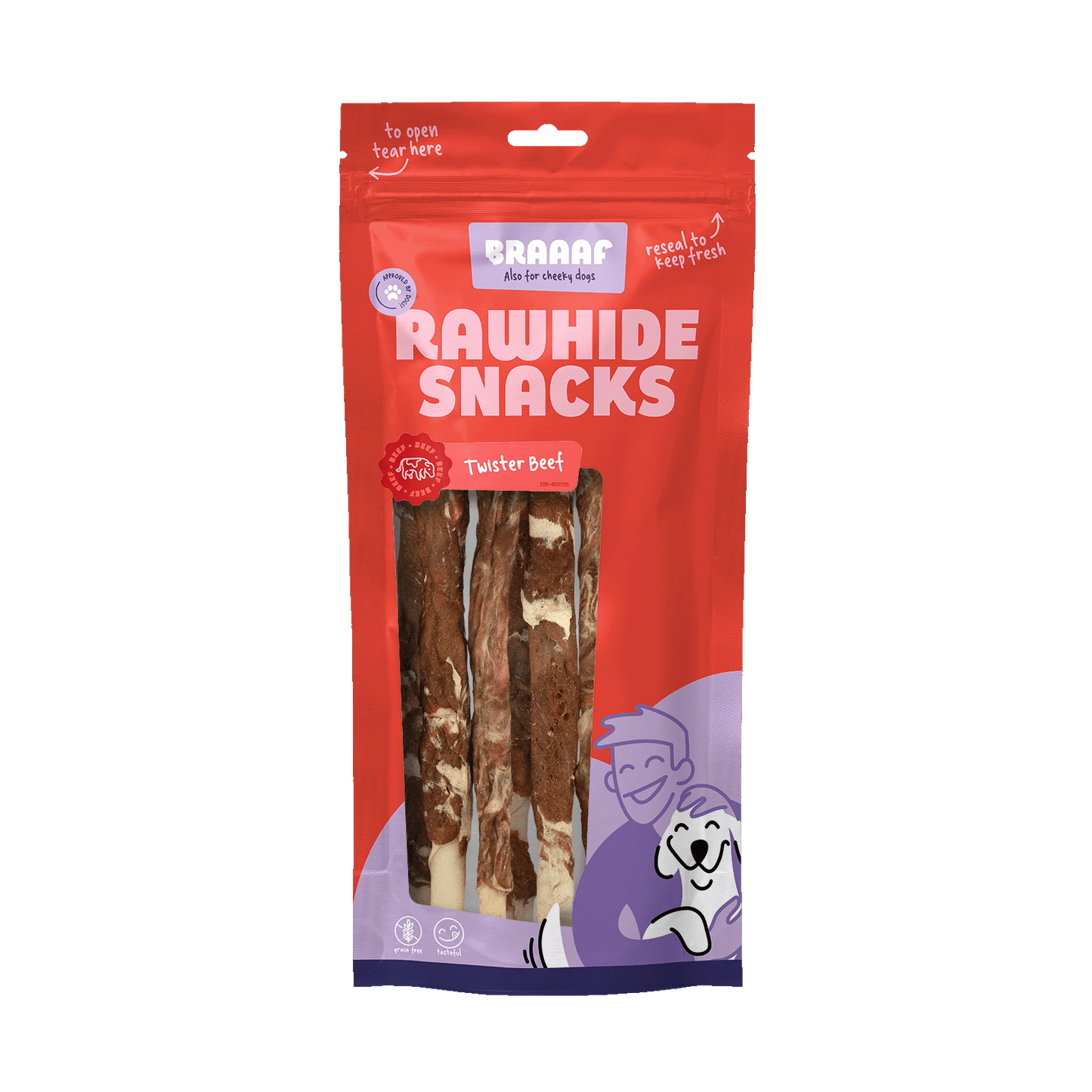 Braaaf Rawhide Twister Rind & Fisch (6 St.) - 21 cm