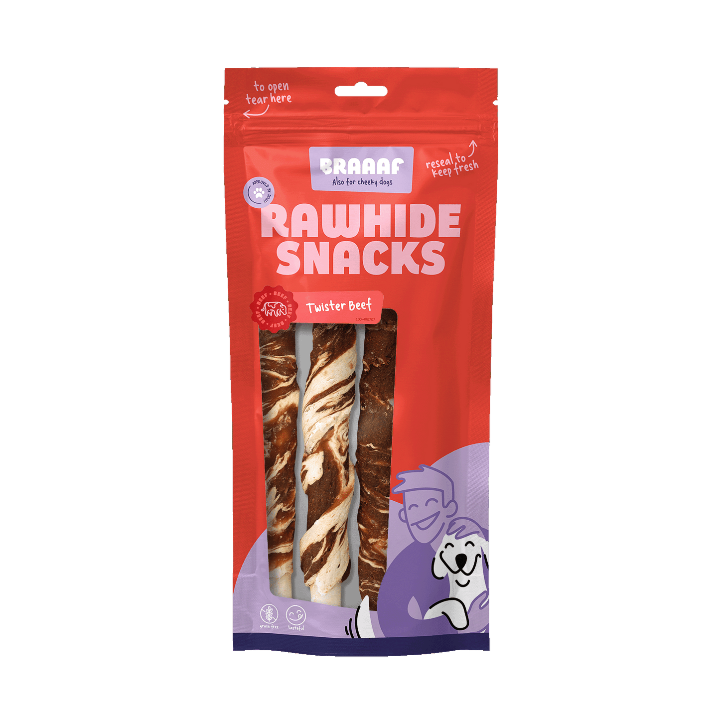 Braaaf Rawhide Twister Rind & Fisch (3 St.) - 21 cm