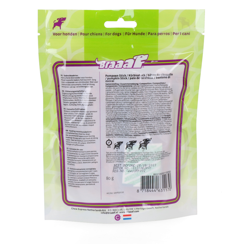 Braaaf Vegan Snack Kürbis Stick - 12 cm