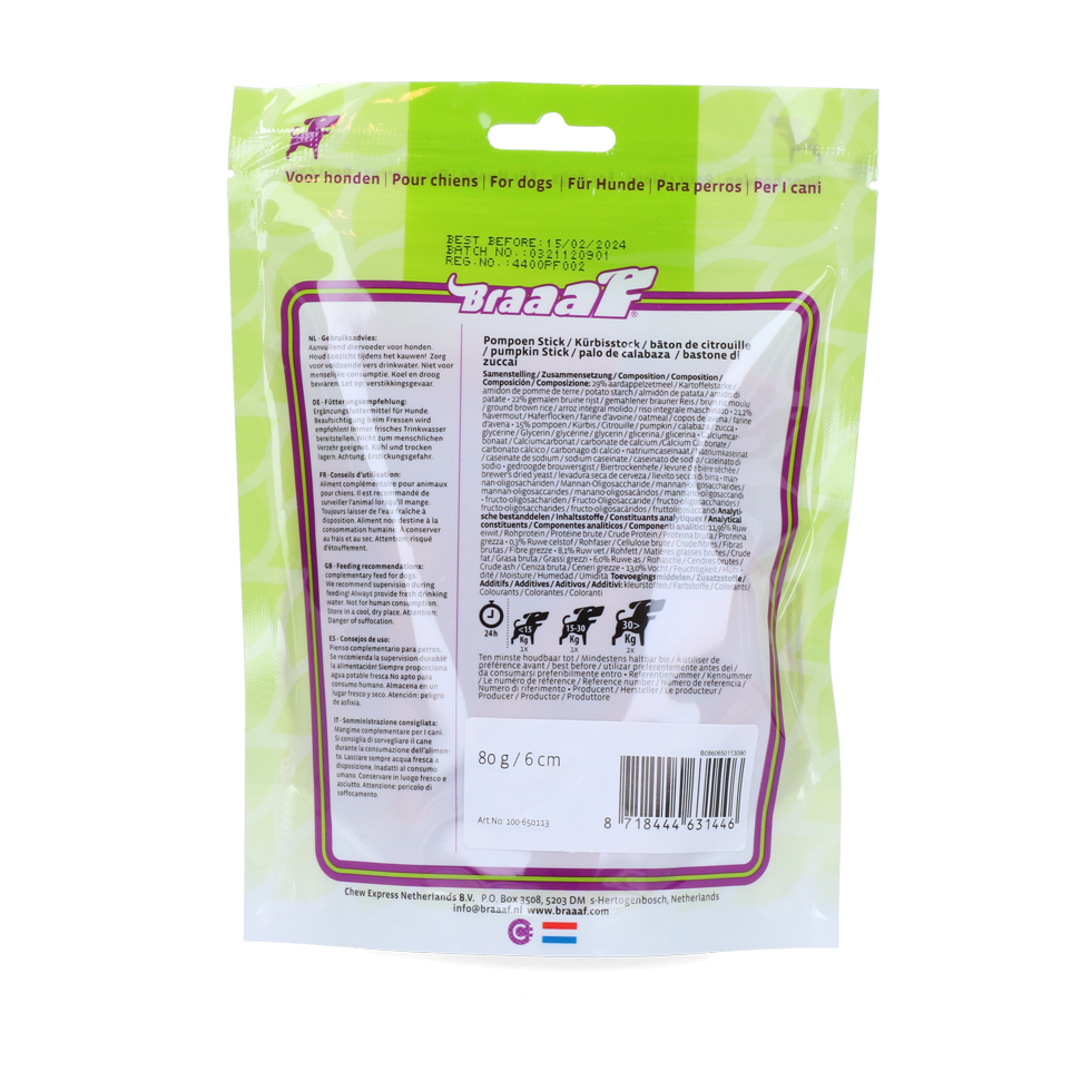 Braaaf Vegan Snack Kürbis Stick - 6 cm