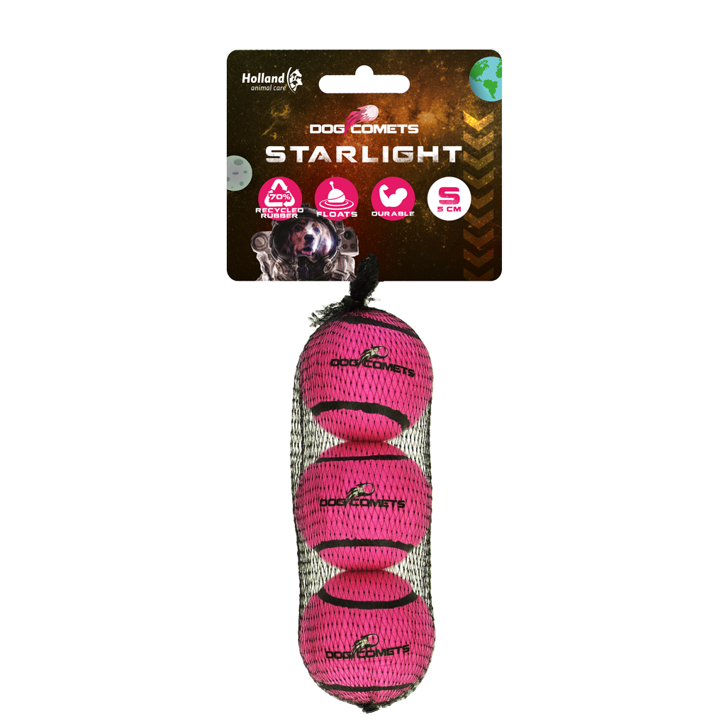 Dog Comets Starlight Tennisball S Rosa (3-pack)