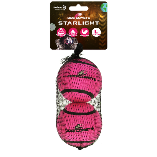 Dog Comets Starlight Tennisball L Rosa (2-pack)