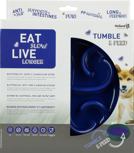 Eat Slow Live Longer Tumble Feeder Blau