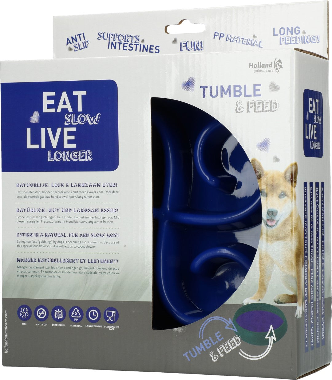 Eat Slow Live Longer Tumble Feeder Blau