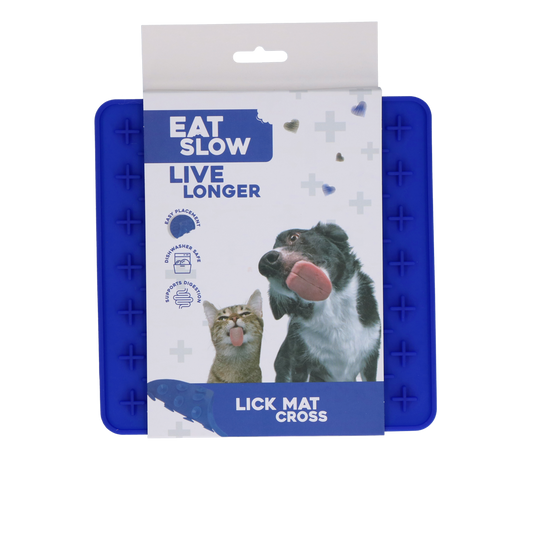 Eat Slow Live Longer Lick Mat Cross Blau