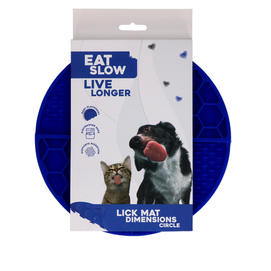 Eat Slow Live Longer Lick Mat Dimensions Circle Blau