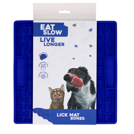 Eat Slow Live Longer Lick Mat Bones Blau