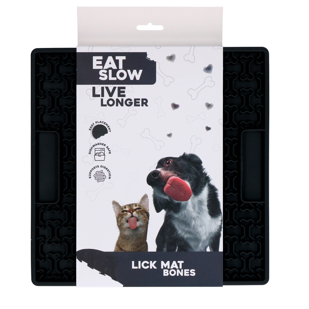 Eat Slow Live Longer Lick Mat Bones Grau