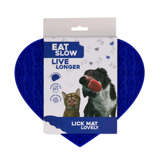 Eat Slow Live Longer Lick Mat Lovely Heart Blau