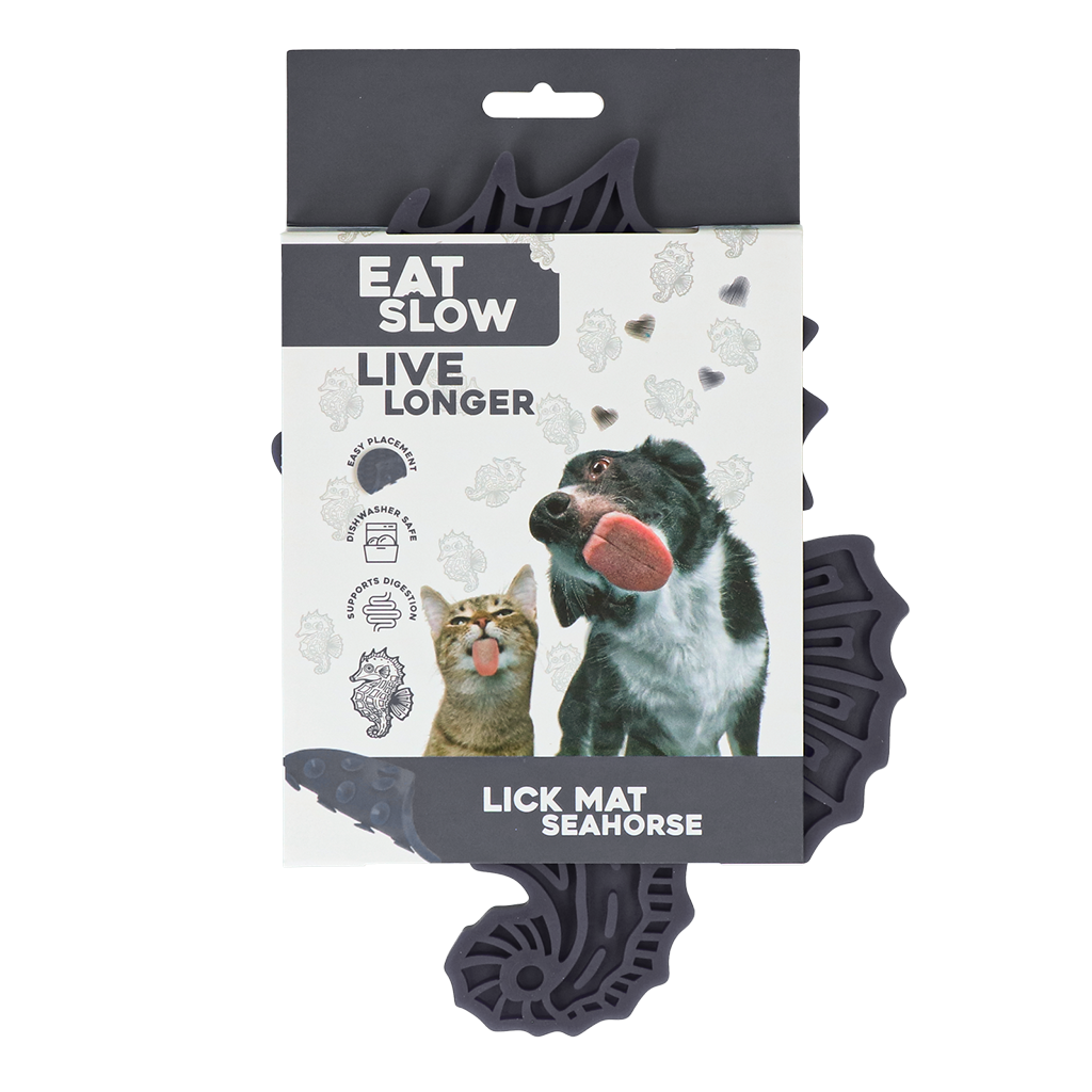 Eat Slow Live Longer Lick Mat Seahorse Grau