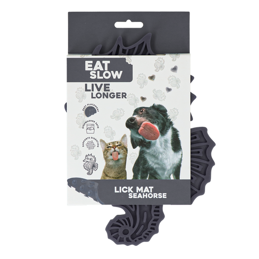 Eat Slow Live Longer Lick Mat Seahorse Grau