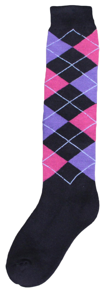 Kniestrumpf RE kariert d.grau/rosa/lila 43-46