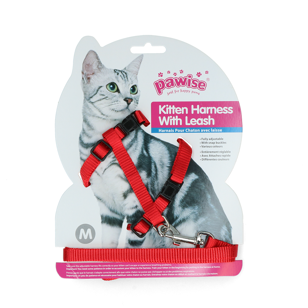 Pawise Kitten Harness With Leash Red/Blue M